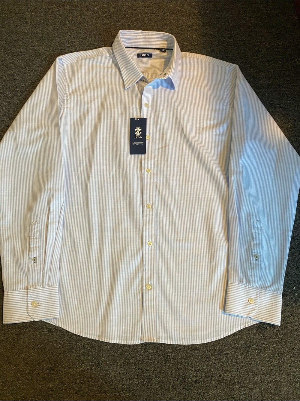 Izod Men’s Light Blue and White Thin Stripe Dress Shirt